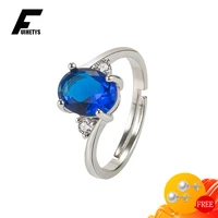 trendy 925 silver jewelry women ring for wedding engagement party accessories oval sapphire zircon gemstone open finger rings