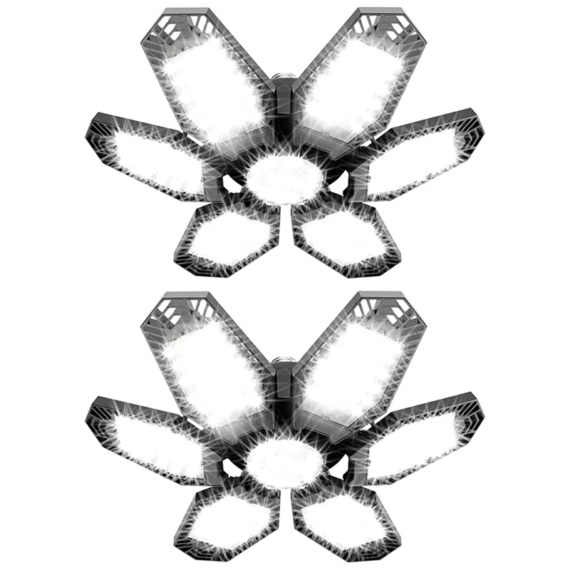 

2 Pack LED Garage Lights, 6 Panels Deformable Super Bright LED Garage Ceiling Lights Support E26/E27 Socket