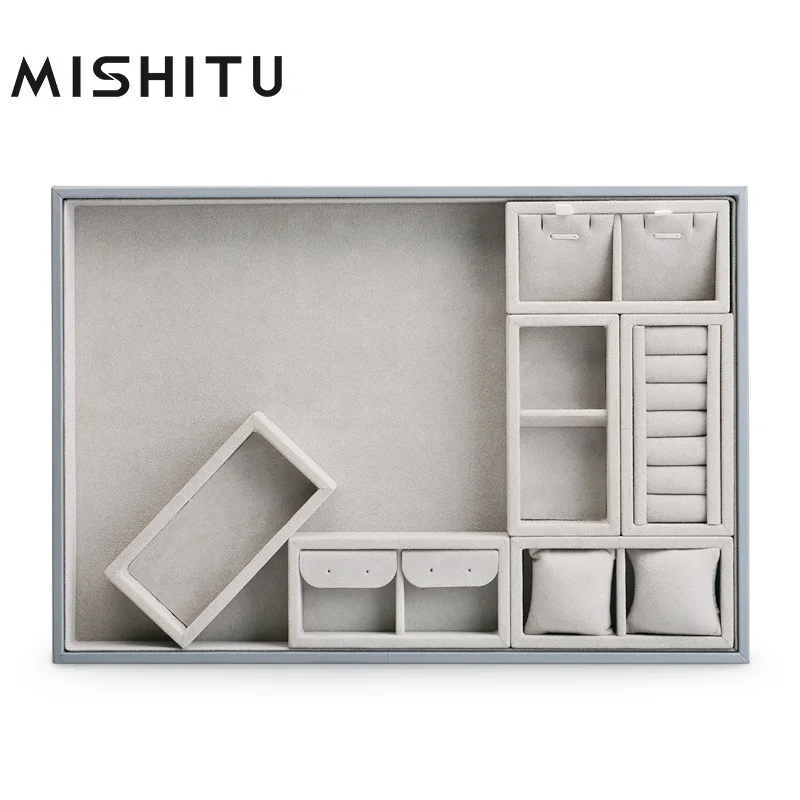

MISHITU Microfiber Earrings Ring Jewelry Organizer Tray Useful Storage Detachable Jewelry Display Tray Multi-function