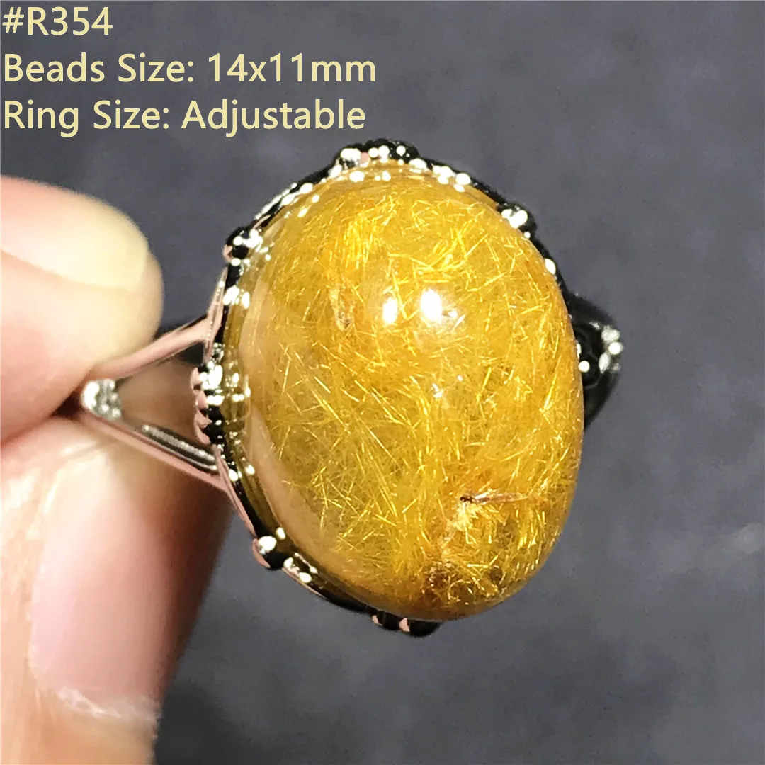 Top Natural Gold Rutilated Quartz Ring For Woman Man Wealth Healing Love Gift Crystal Beads Silver Adjustable Ring Jewelry AAAAA
