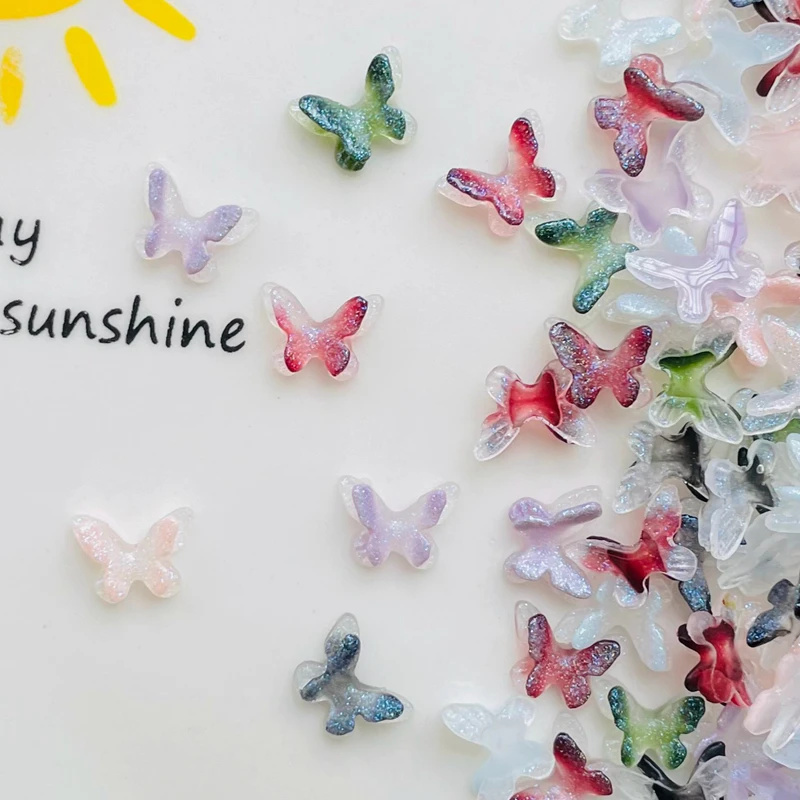 

50 Pcs New 8*10mm Cute Mini Shiny Cartoon Two Color Butterfly Resin Figurine Crafts Manicure Ornament Jewelry Making Accessories
