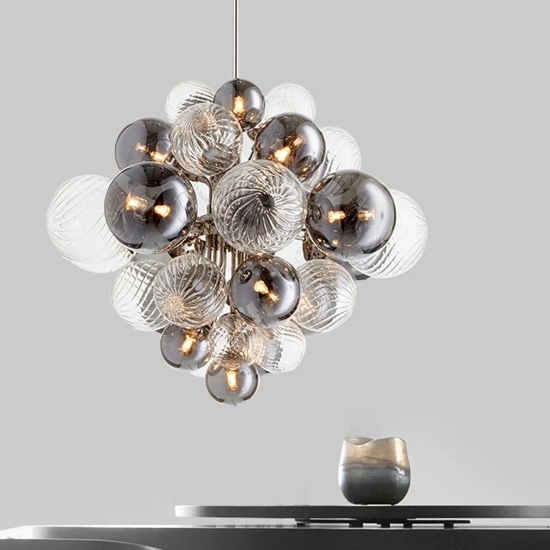 

LED Art Chandelier Pendant Lamp Light Creative Postmodern Chrome Dining Living Glass Ball Hanging Fixtures Bedroom Lobby G9