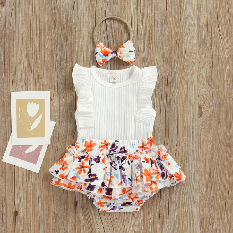 Летний комбинезон для маленьких девочек без рукавов с оборками и шорты цветочным