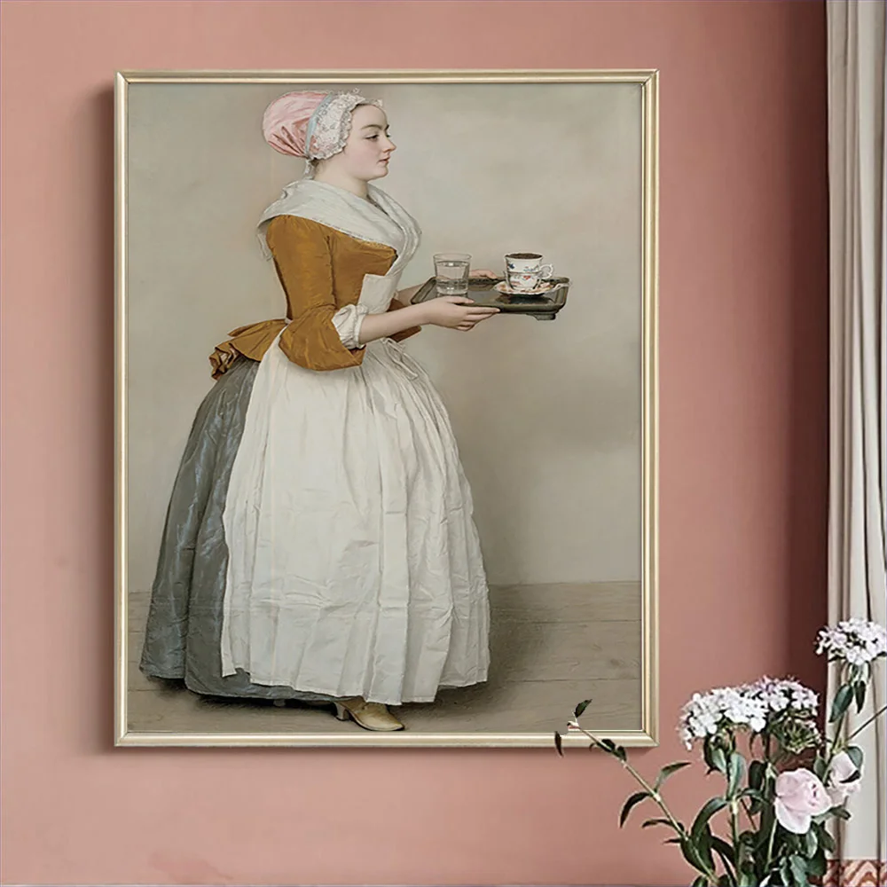 

Jean Etienne Liotard Art Print Poster The Chocolate Girl Vintage Canvas Painting Housemaid Wall Stickers Dining Room Home Decor