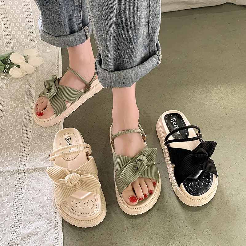 Женские туфли 2022 повседневные шлепанцы на средней платформе с бантом-бабочкой