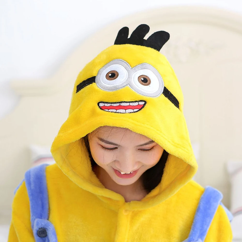 Women Adult Winter Warm One-Piece Garment Polyester Comfortable Thick Hooded Animal Pajamas Halloween Christmas Cosplay Jumpsuit