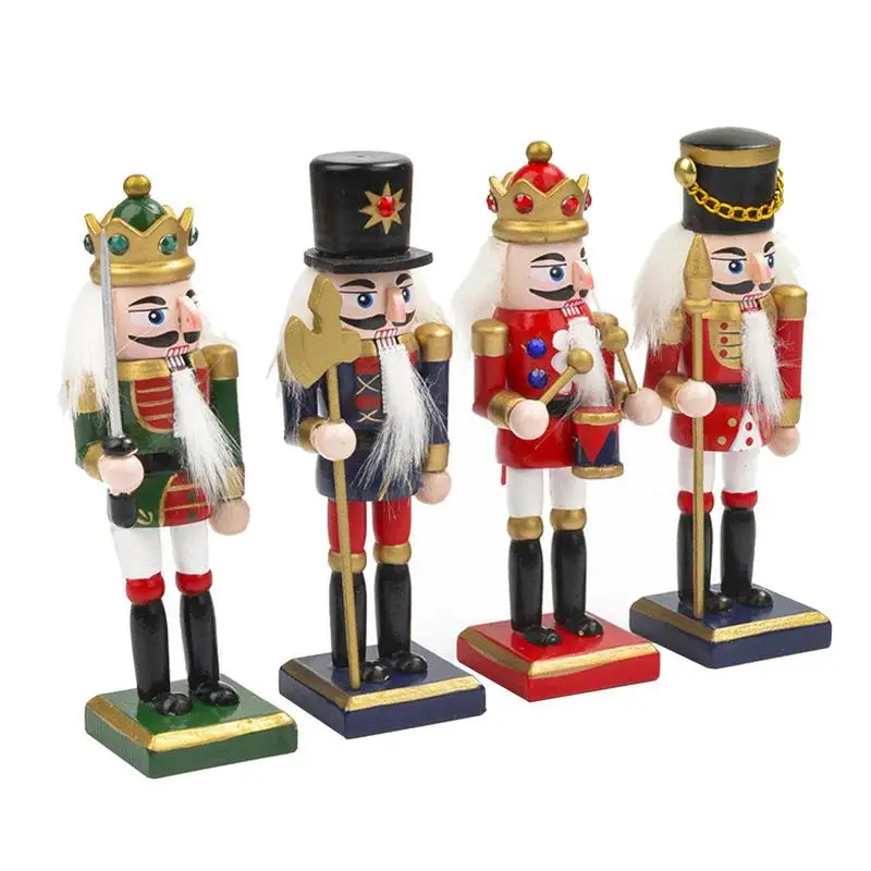 

WoodenNutcracker Puppet Christmas Soldier Ornament 4PCS WoodenNutcracker Set Christmas Ornaments For Desktop Home Decorations