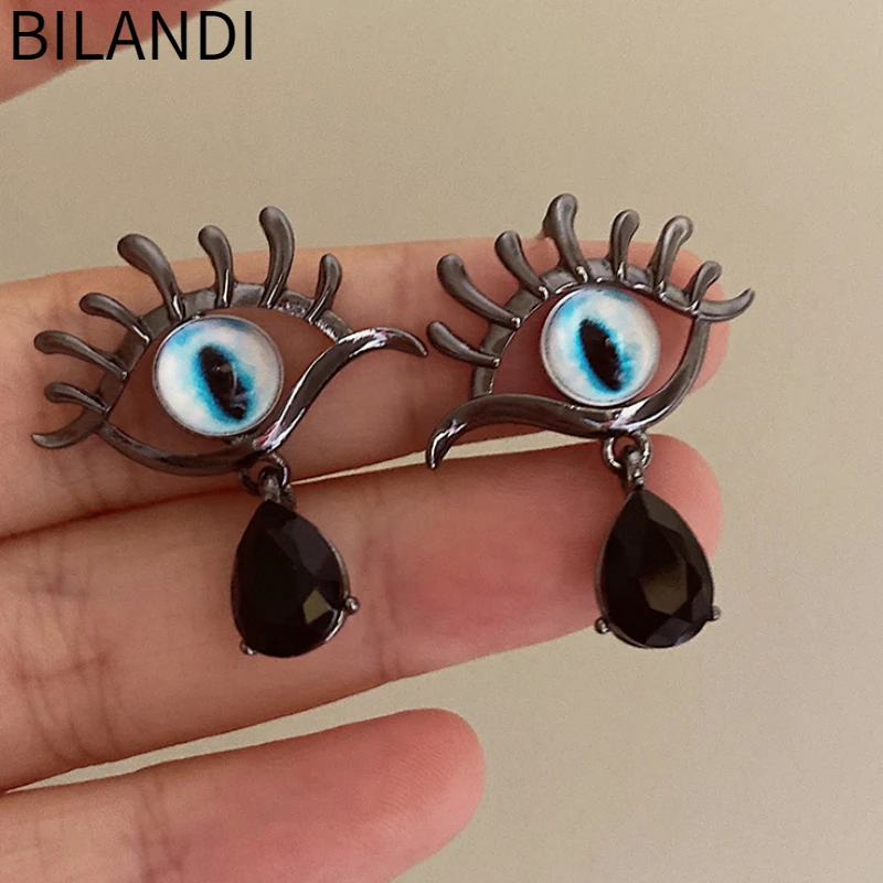 

Bilandi Modern Jewelry 925 Silver Needle Black Teardrop Evil Eye Earrings For Women 2023 Trend New Personality Ear Accessories