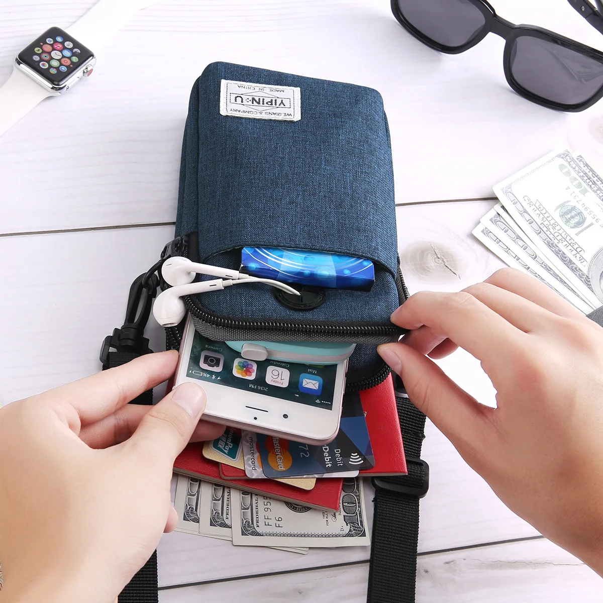 

Подвесная водонепроницаемая сумка для хранения паспорта на шею, сумка для телефона, многофункциональный кабель с сумкой для мобильного телефона, сумка-мессенджер на талию, наушники с мини-отверстием