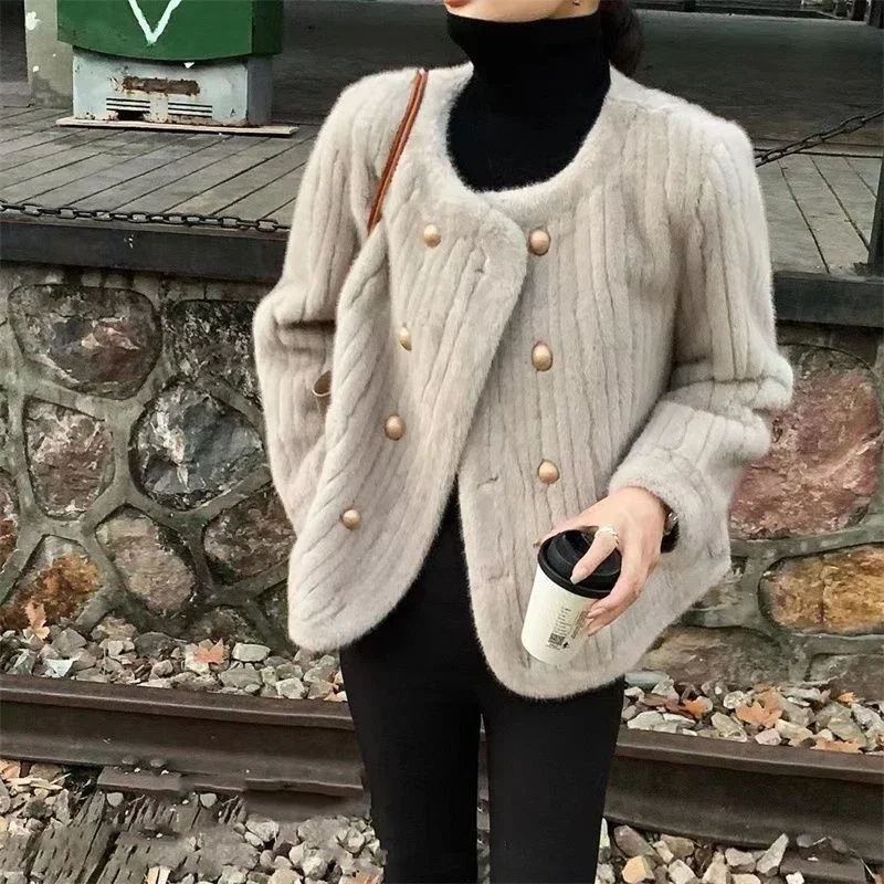 Женская куртка с круглым вырезом GIDYQ зимняя теплая однотонная мягкая верхняя