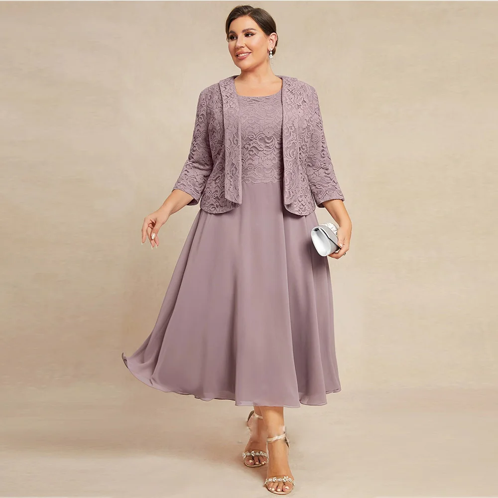 Фото 2-х предметное индивидуальное платье Vestidos para Mujer Elegantes y Bonitos размера плюс, платье трапециевидной формы для матери невесты, кружевные платья для свадебной вечеринки №1
