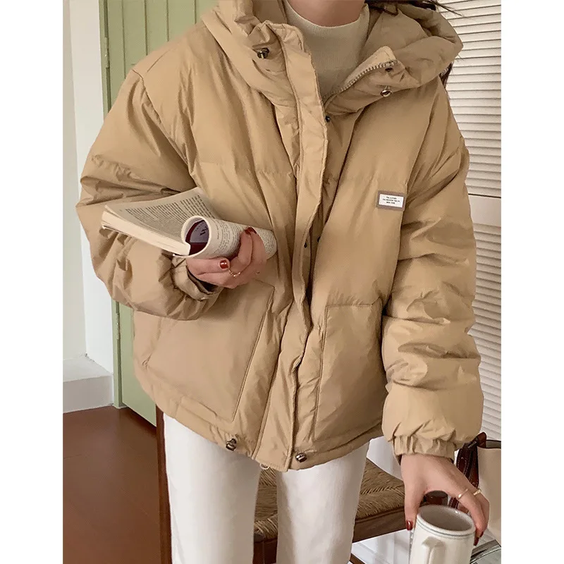 Winter Down Jacket Short Section Jacket Hooded Loose Thickening Warm Bread Clothes White Duck Down Thick Cotton Clothing