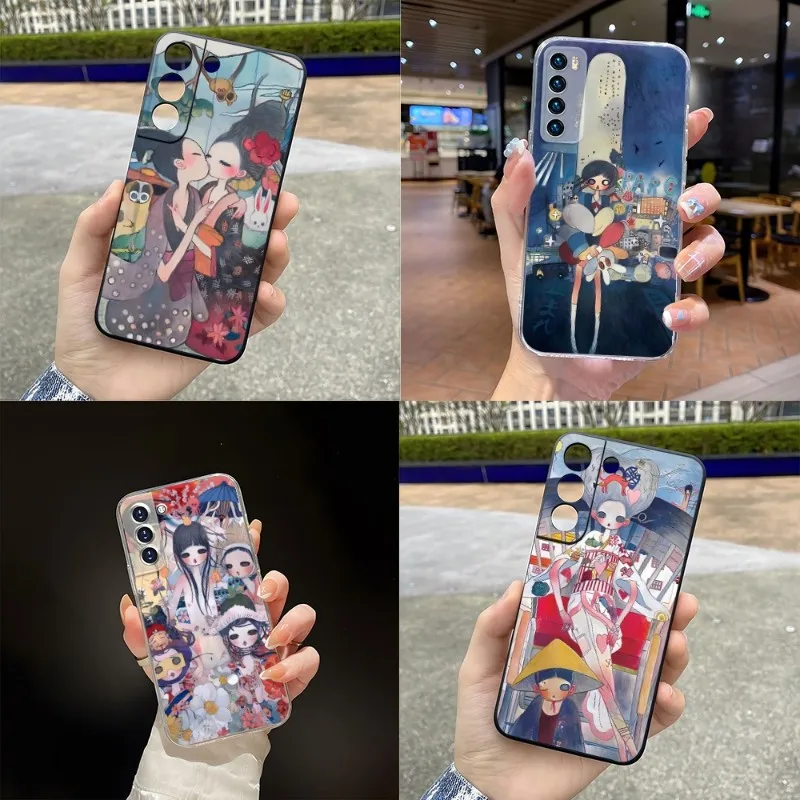 

Телефонный чехол Aya Takano для Samsung S23 Note 20 10 S30 S 22 10E Fe Pro Plus Ultra A12 A42 A71 A91 M32, черный с прозрачным