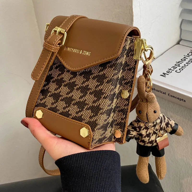 

Модная женская мини-сумка с рисунком «гусиные лапки», текстурная наплечная сумка высокого качества, женская сумка-Кроссбоди с пряжкой из ПУ...