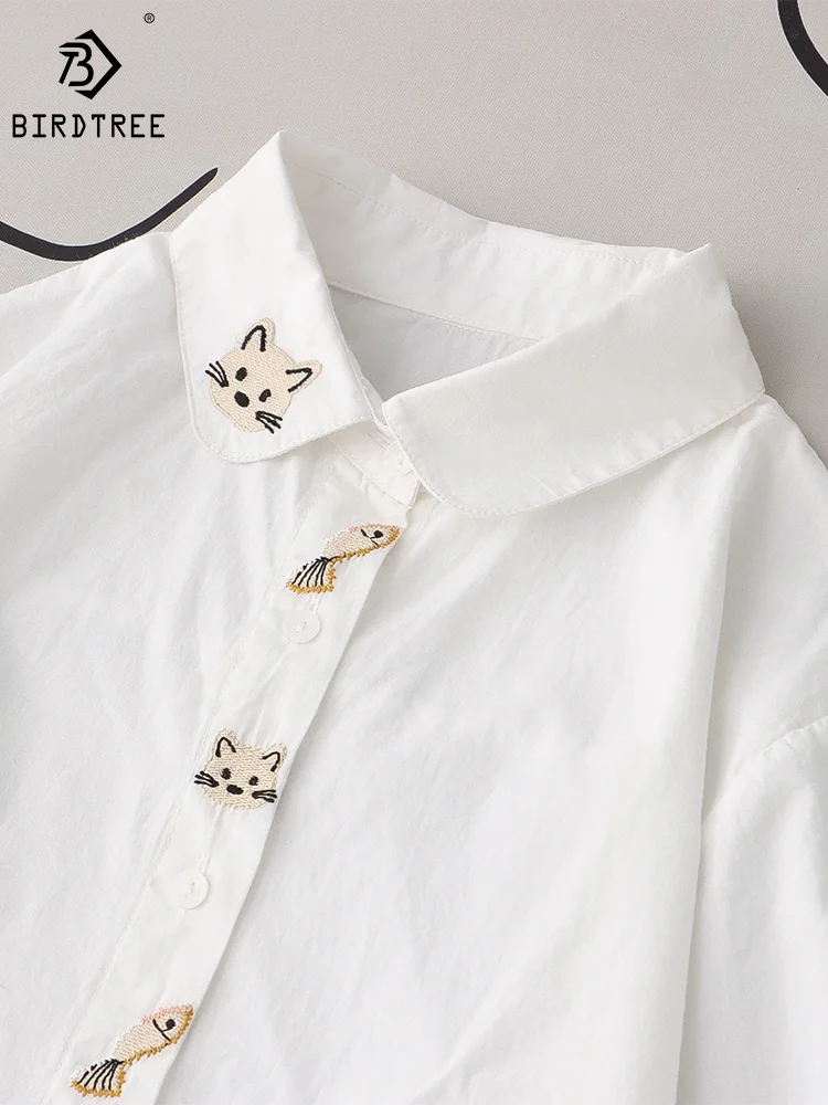 Новые осенние хлопковые белые рубашки женские топы с вышитым воротником
