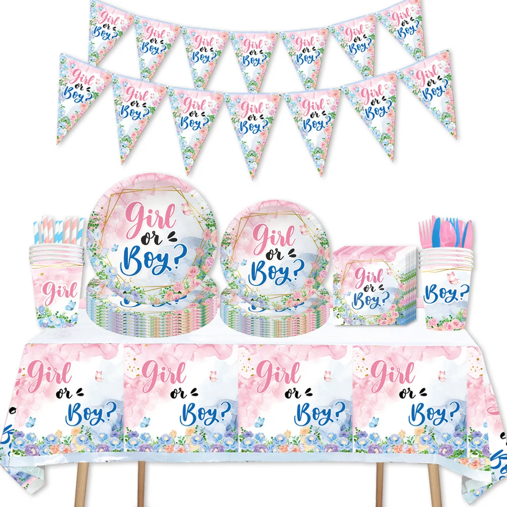 

Gender Reveal Party Supplies Boy Or Girl Theme Birthday Party Decorations Paper Tableware Cup Plate Tablecloth Baby Shower