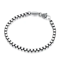 pure silver bracelet for men 4mm box link vajra six mantra lobster clasp vintage thai silver womens silver bracelet 16 20cml