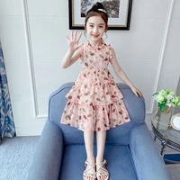 2022 summer teens girls dress clothes new off shoulder children floral pleated lace kids wedding mesh leaf 8 9 10 11 12 years