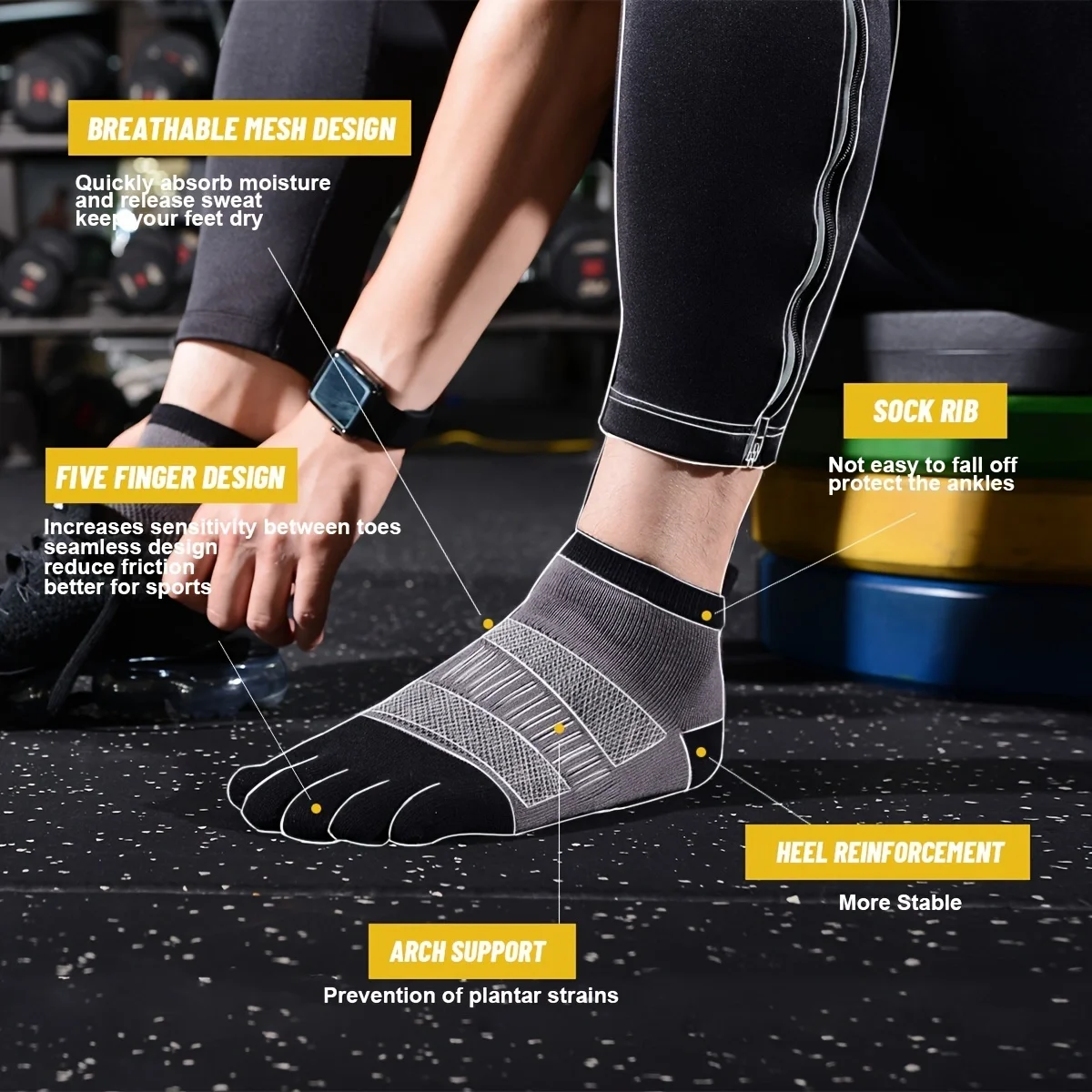 Спортивные короткие носки с пятью пальцами