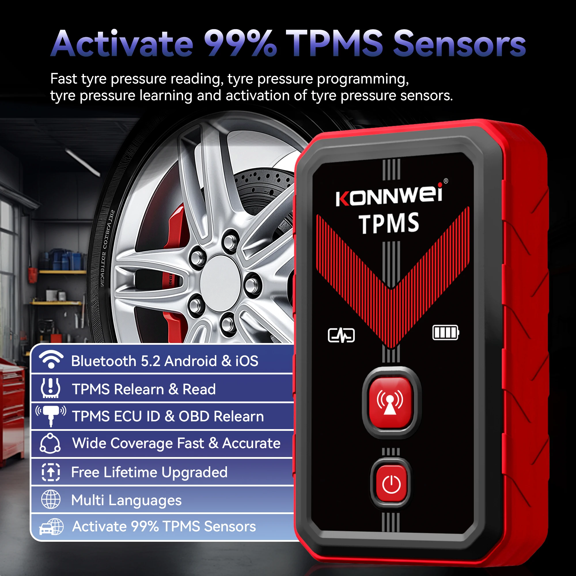 2026 KONNWEI TK100 Программируемые датчики TPMS для автомобилей, инструмент для перепрограммирования OBD, 433 МГц315 МГц, программирование через СМС, система контроля давления в шинах (art.: 3920d8887db02) - 3920d8887db02