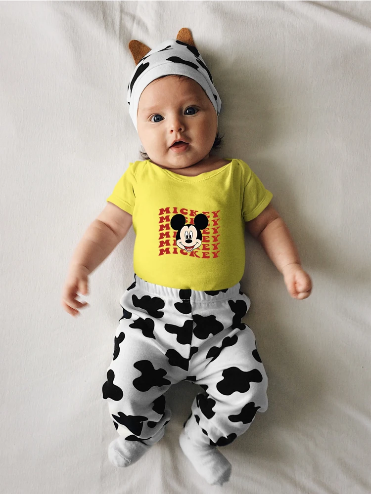 

Disney Mickey Mouse Creative Baby Kids Romper Trend Street Boys Girls Clothes Summer Outdoor Popular Colorful Newborn Bodysuits