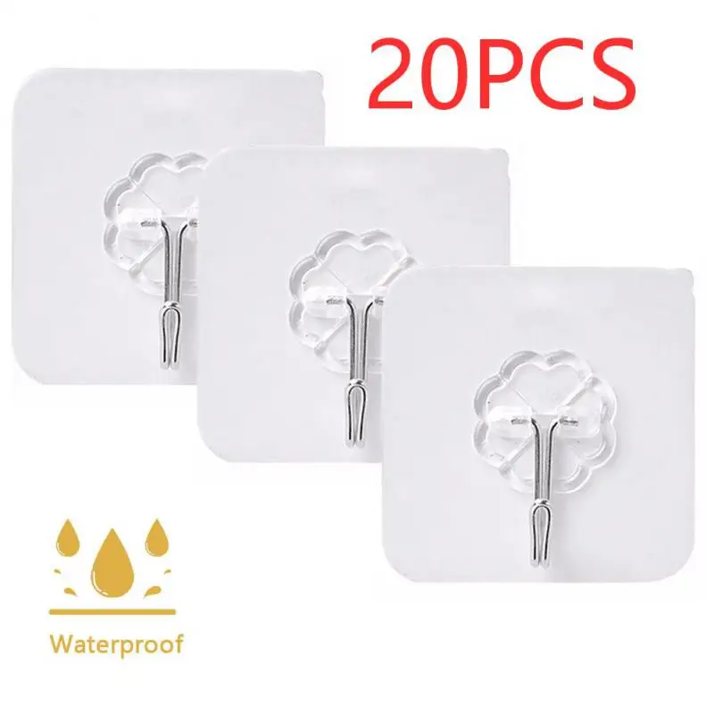 

20Pcs Transparent Hooks for Bathroom Self Adhesive Door Wall Hook Hanger Suction for Kitchen Storage Garlands Towel Hooks