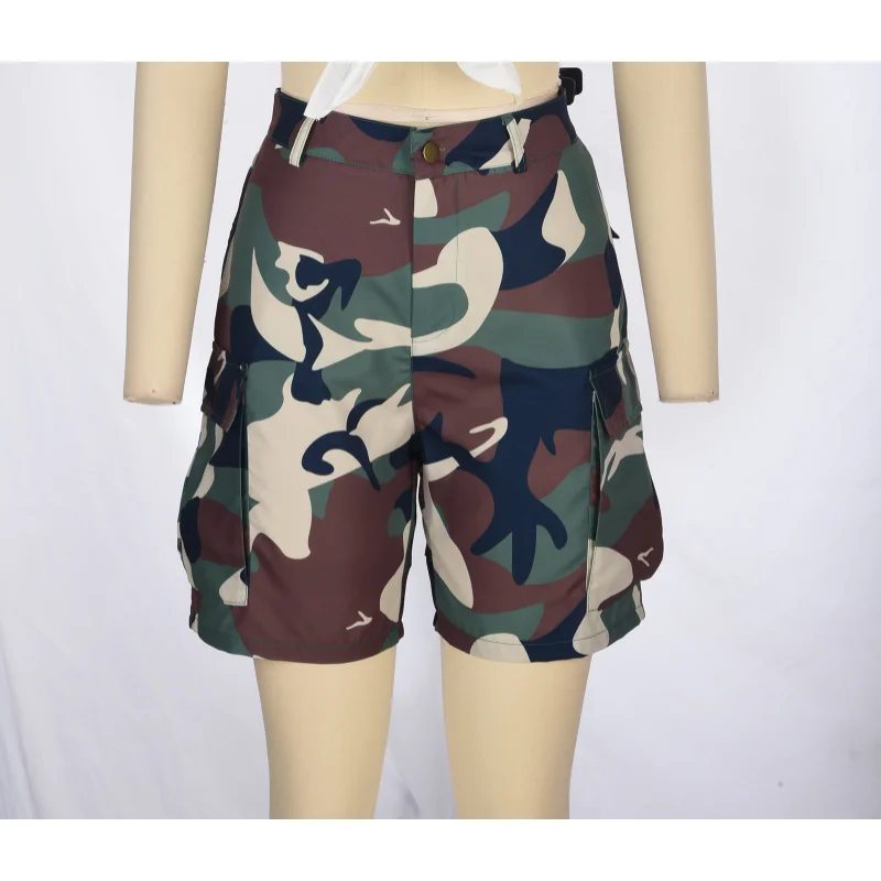 Camouflage Printed Women Mini Shorts High Waist Zipper Fly Short Cargo Pants with Big Pockets 2023 Summer Streetwear Trousers