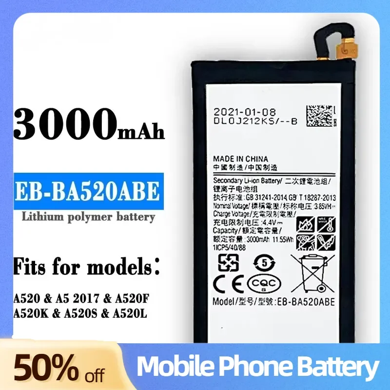Фото Новый аккумулятор EB-BA520ABE емкостью 3000 мАч для Samsung Galaxy A5 2017 Edition A520 SM-A520F A520K A520L A520S A520W/DS, высокая прочность №1
