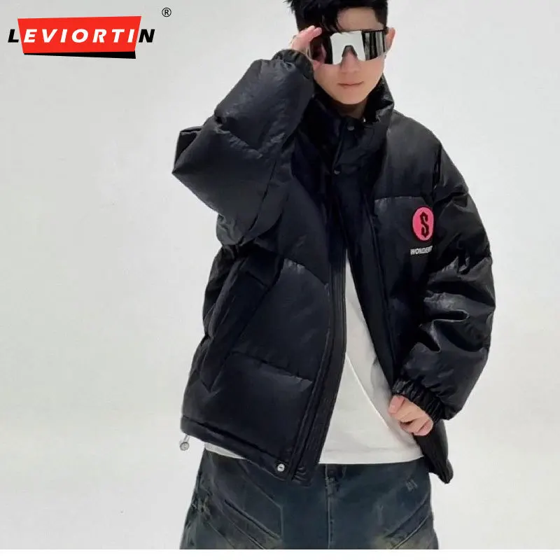 2024 зимнее мужское модное брендовое утепленное пальто с воротником-стойкой и