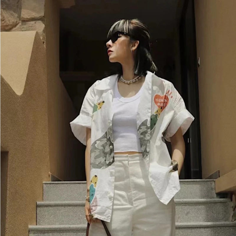 Human Made Shirt Men Women 1:1 Green Head Duck Print HUMAN MADE Oversize Hawaii Shirt
