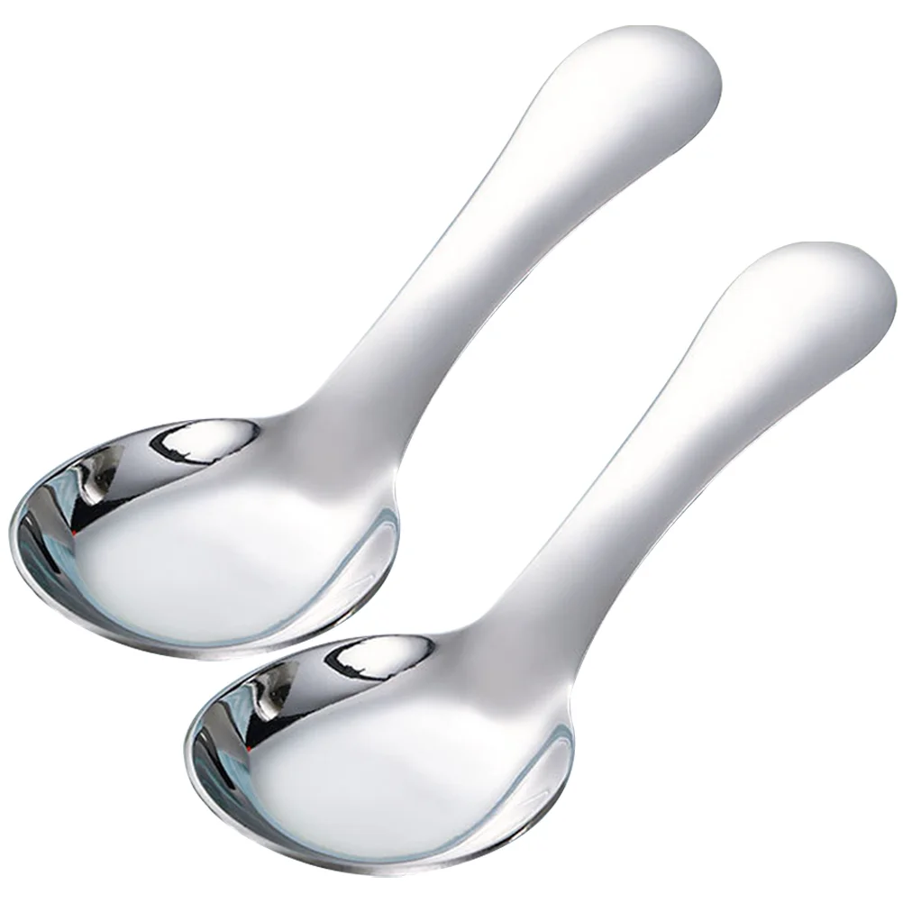 

2 Pcs Stainless Steel Kids Spoon Serving Spoons Large Sauce Accessories Home Metal Baby Utensils Soup Tableware Decor Child