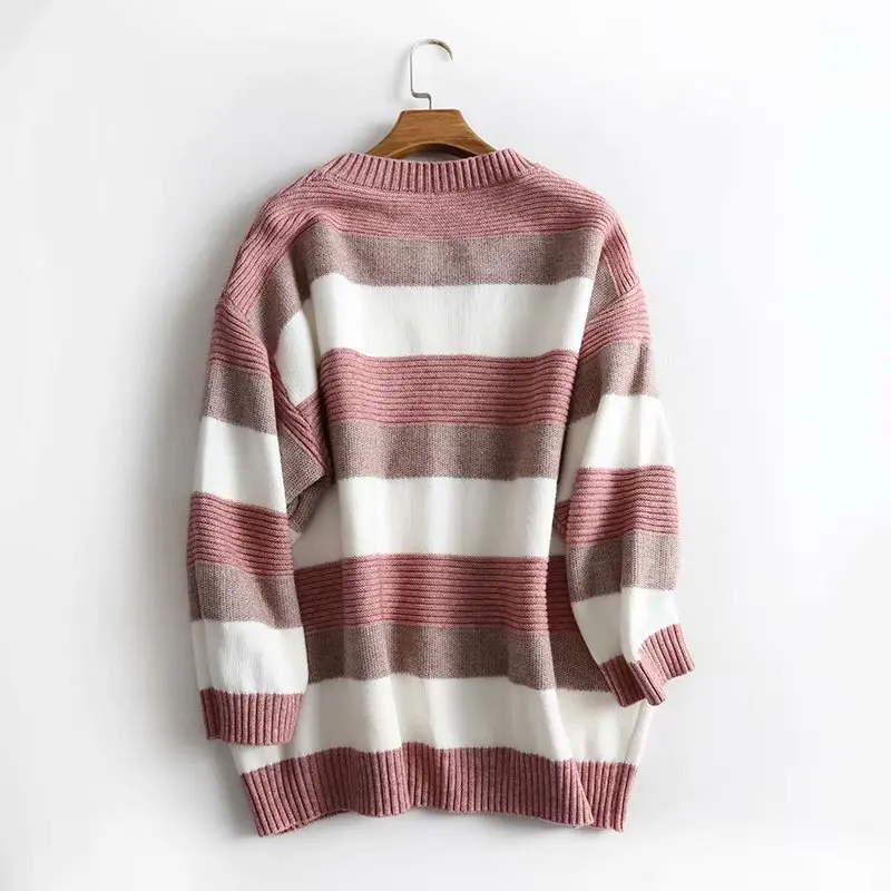 TMODA Za 2021 Winter Women Sweater Oversized Striped Top Casual Loose Knitted Pullover Female Korean Style Jumper Pull Femme | Женская