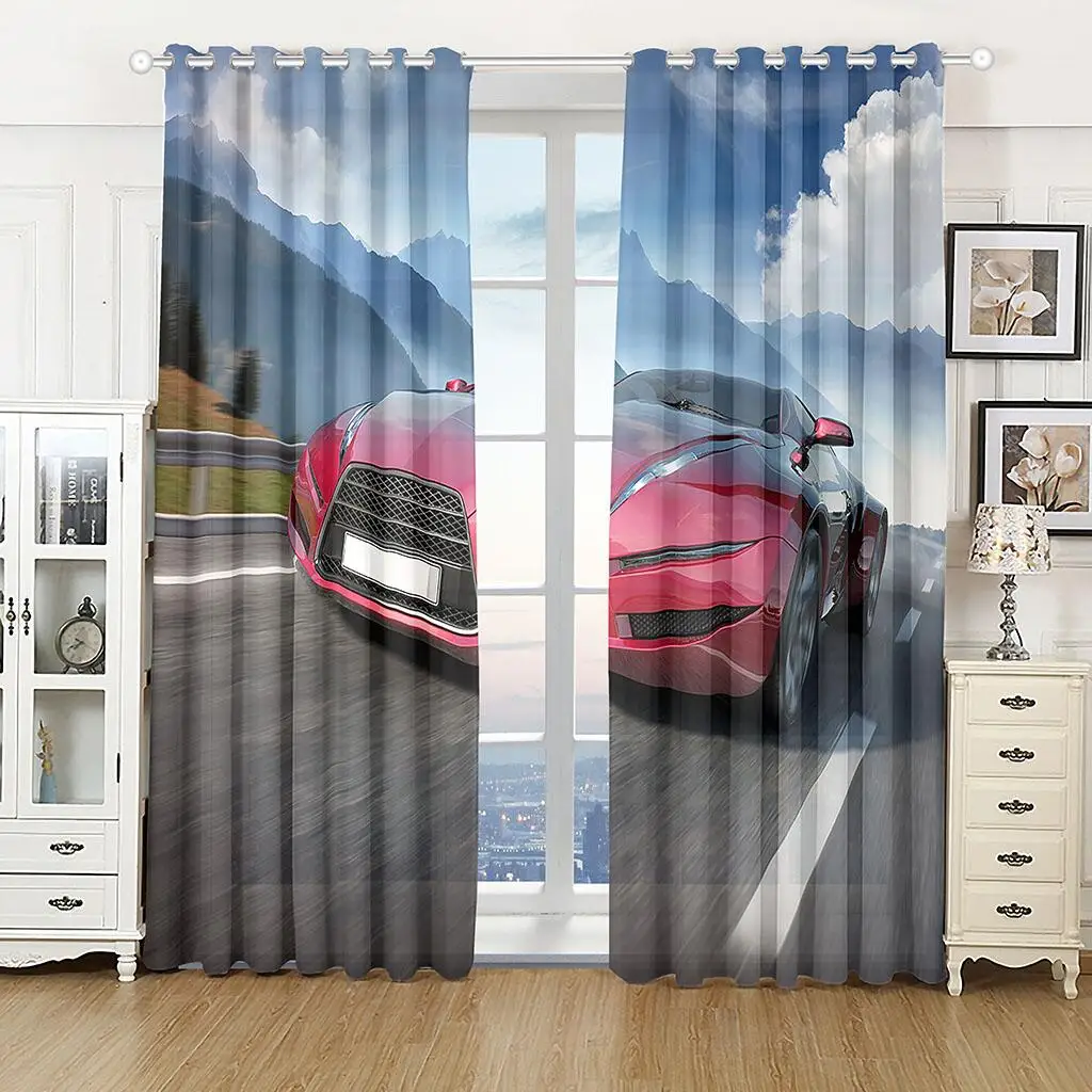 Cool Sports Car Curtains Black Automobile Print Drapes Modern Simple Living Room Bedroom Decor 2 Panels Set