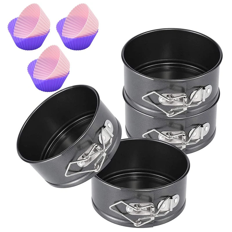 

4Pcs Springform Cake Pan - 4 Inch Steel Nonstick Leakproof Round Cheesecake Pans Baking Pan Removable Bottom Bakeware