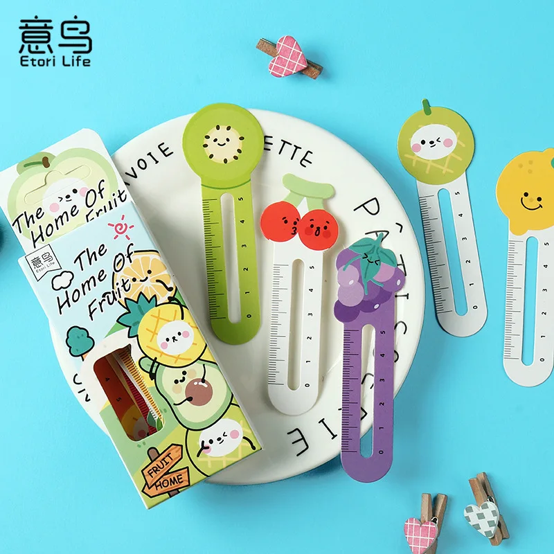 

30pcs Ruler Bookmark Fruit House Series Kawaii Cartoon Cute Gift Student Stationery Book Holder Paper bookmark
