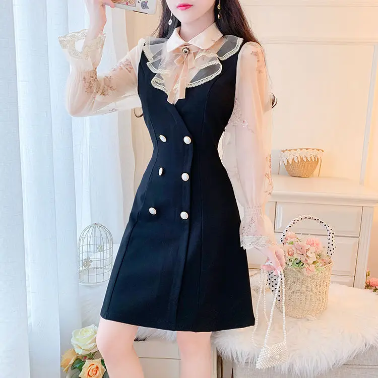 

French Fashion Classic Style Blk Long Sleeve Small Size Dress High-Grade 2022 Autumn New Women's Skirt
