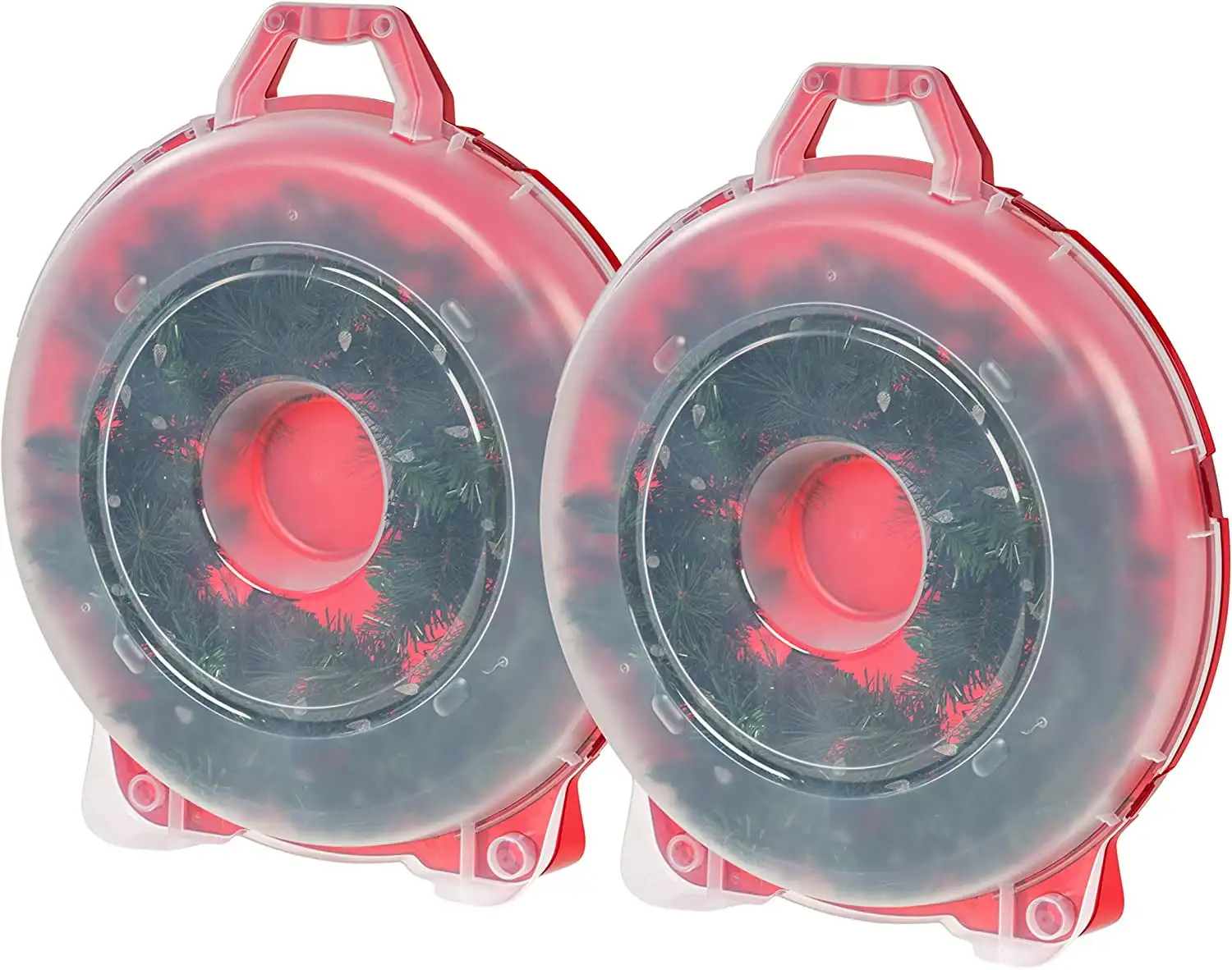 

24" 2 Pack Wreath Storage Container With Latches and Handle, Clear/Red