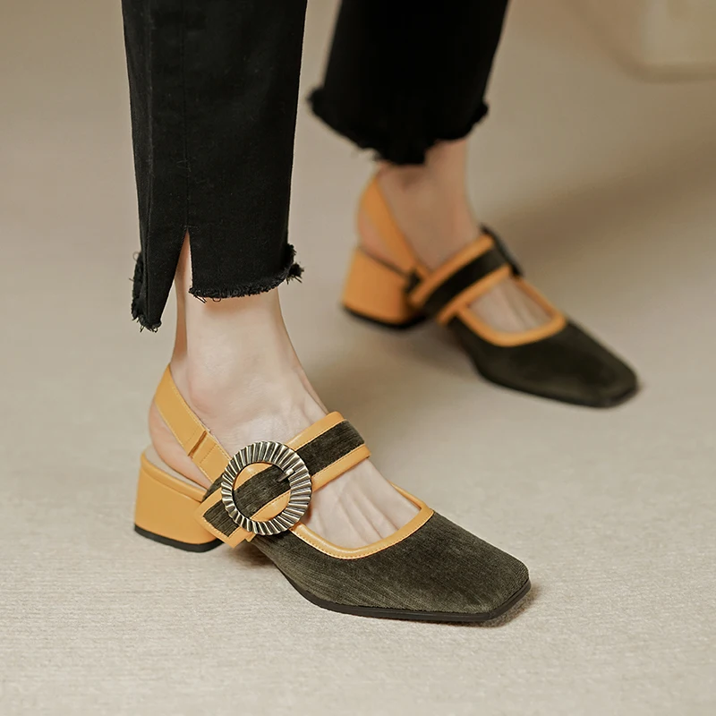 

Сандалии 2022 женские, вельветовые, с верхом из натурального leather22-24.5cm, с пряжкой сзади