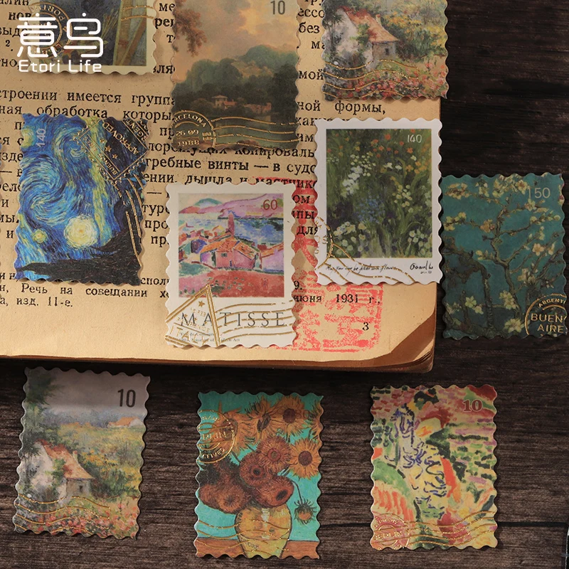 

46Pcs Stamp Box Stickers Post Office Fragments Series Retro Plant Handbook Scrapbooking Decorative painting Sticker 4Choices