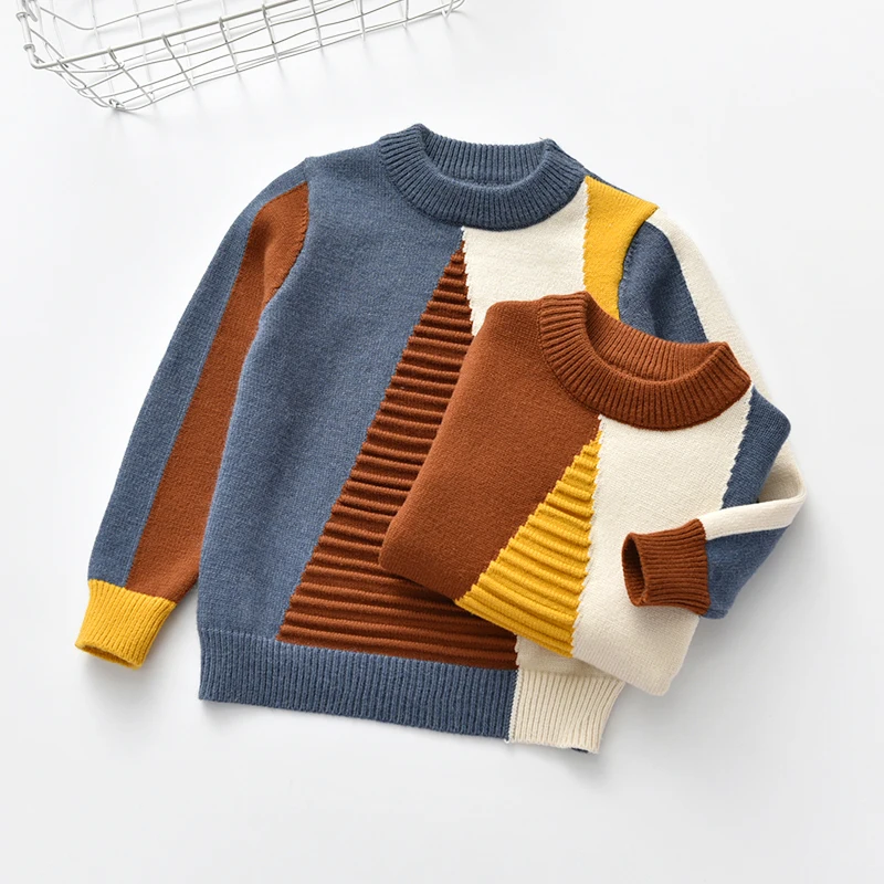 

Baby Kids Tshirt Sweater Baby Girl Geometric Triangle Rectangle Match Style Little Boy Outfit O-Neck Knitted Clothes for 2T-8T