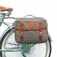 tourbon waxed canvas vintage bicycle panniers gray bike rear rack trunk backseat bags luggage bags waterproof cycling