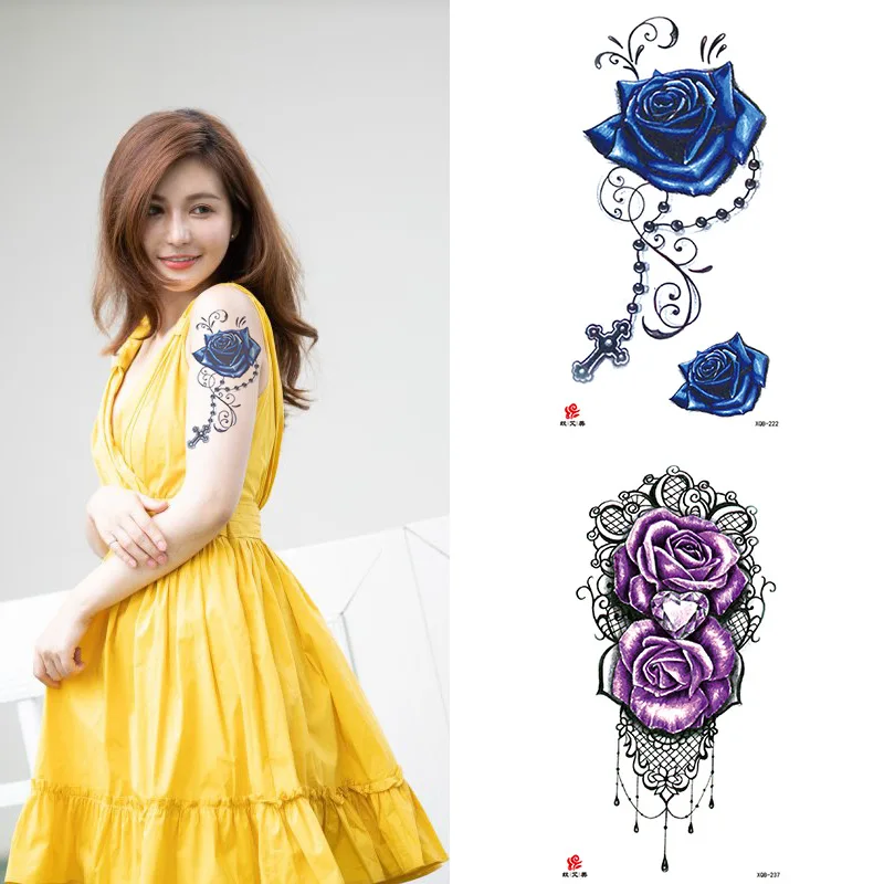 

2PcsSexy Blue Siren Tattoo Sticker Rose Fake Temporary Tattoo Sticker for Female Girls Fashion Waterproof Tattoo Paper Body Art