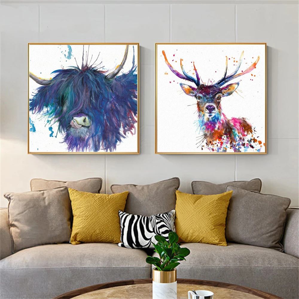 

Abstract Splatter Rainbow Stag Canvas Wall Art Poster Colorful Painting Picture for Living Room Graffiti Pop Poster Decoration