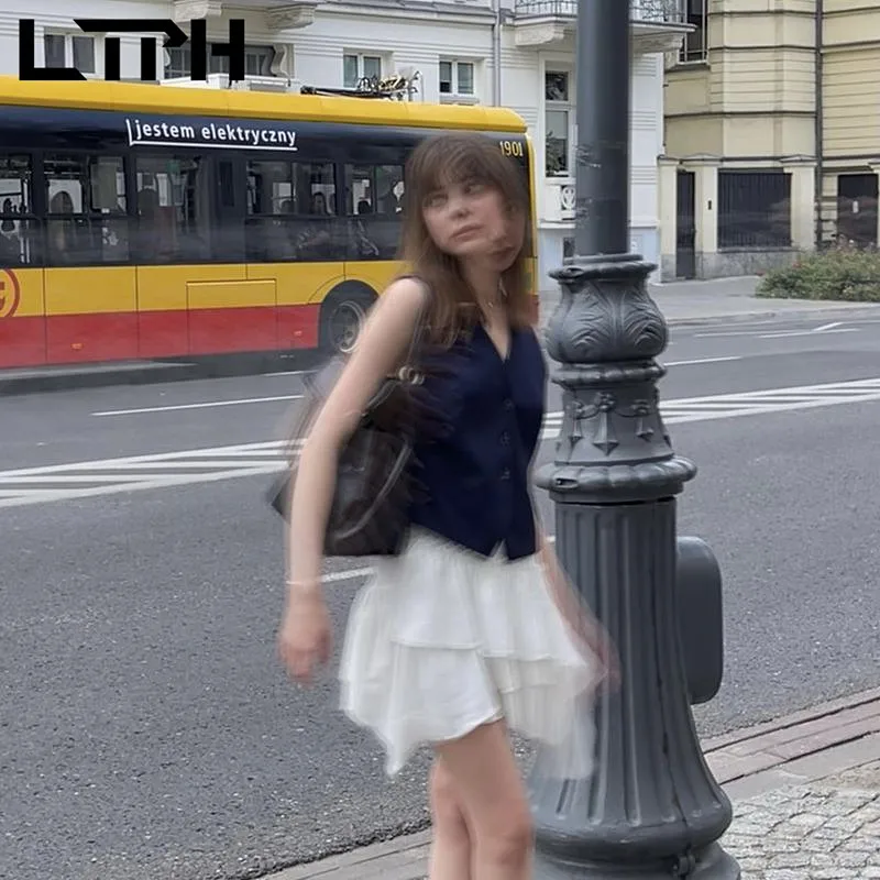 LTPH Streetwear cropped blazer sleeveless waistcoat jackets blazers for women elegant solid short coat summer casual 2023 new