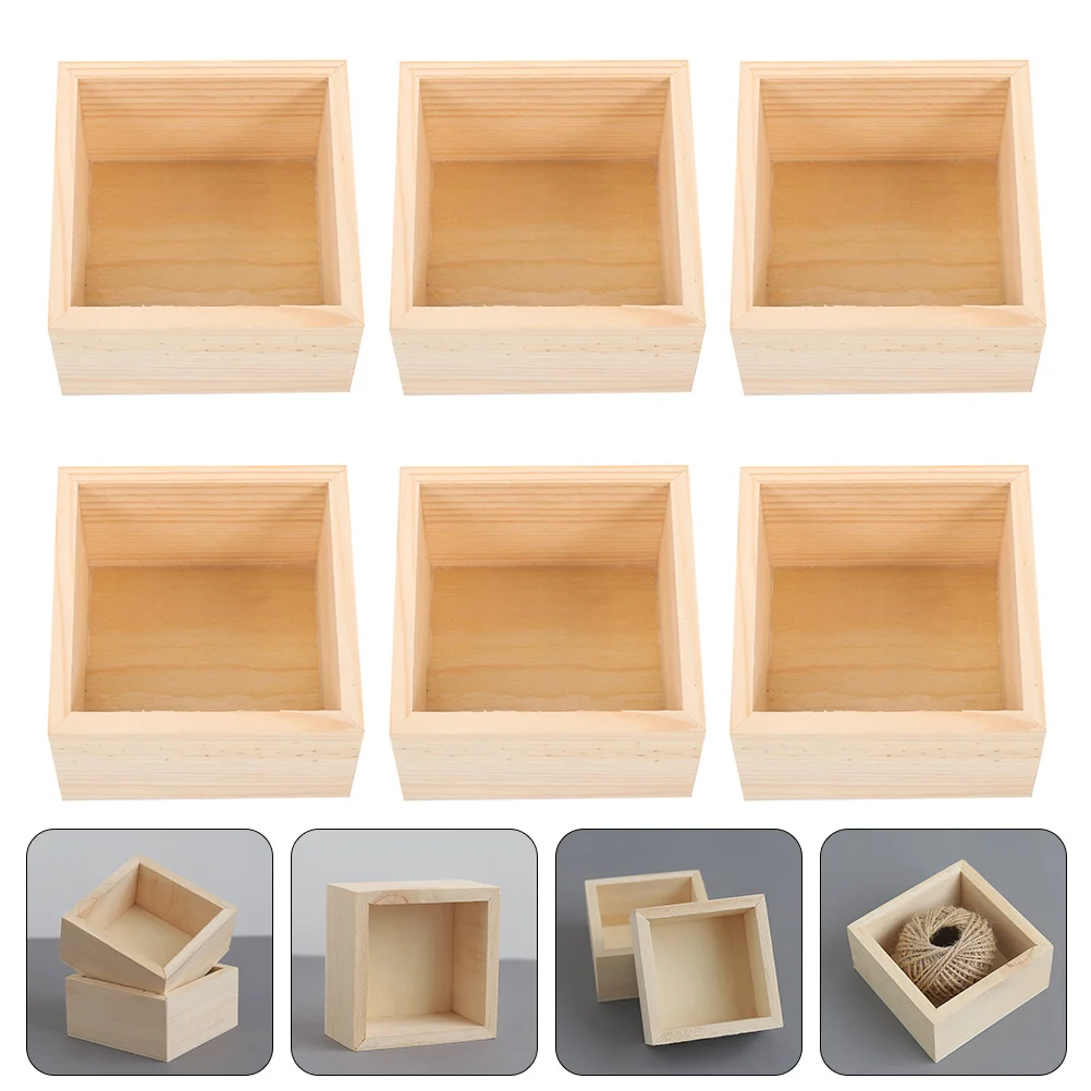 6 шт. деревянная коробка для хранения без крышки контейнер ювелирных изделий
