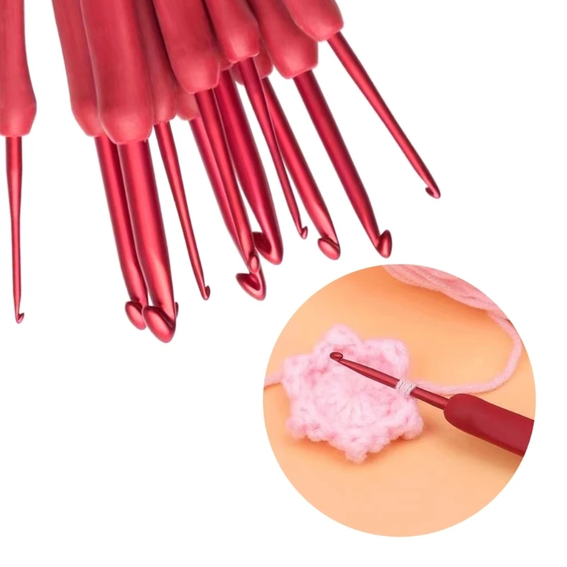 

9pcs Aluminum Crochet Hooks Set Silicone Handle Knitting Needle Weaving Needle