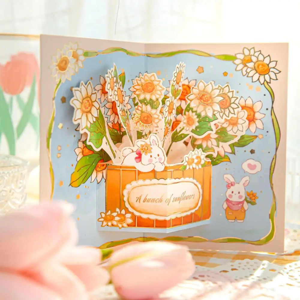 

Anniversary Thanksgiving Mother's Day New Year Gift 3D Pop Up Card With Envelope Greeting Cards Flower Series Postcards