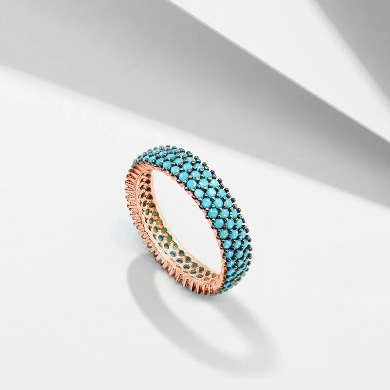 

Бирюзовое дизайнерское кольцо для женщин, кольцо для конца, роскошное кольцо с инкрустацией цветными бриллиантами