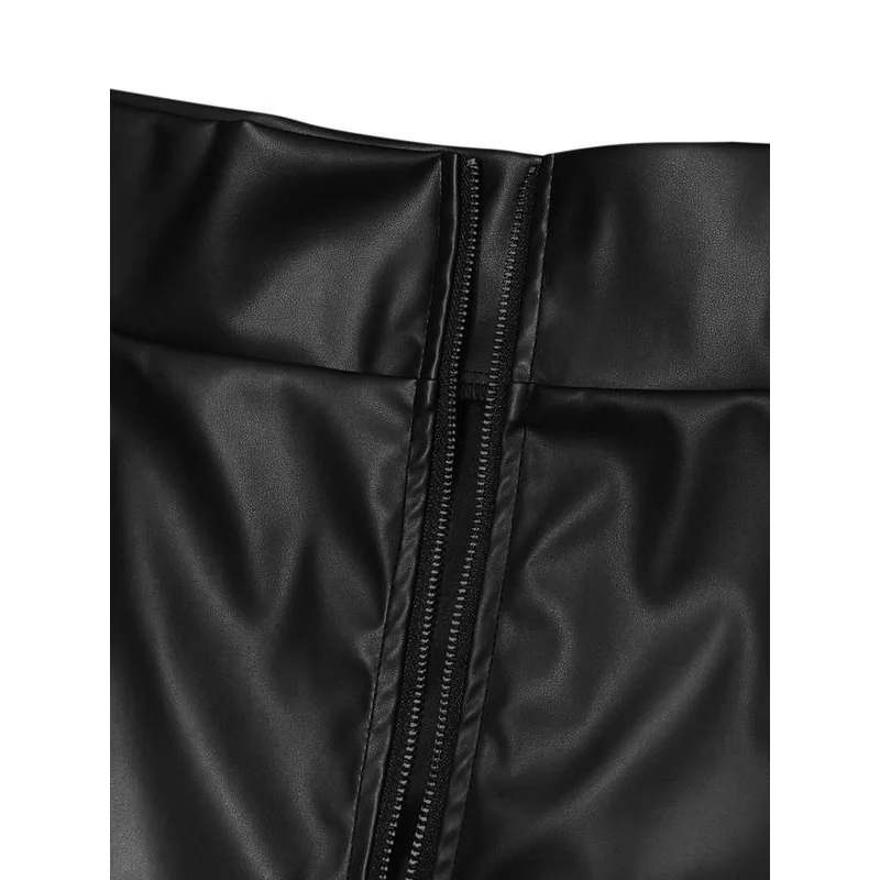 Женская однотонная юбка из искусственной кожи с высокой талией и разрезом на