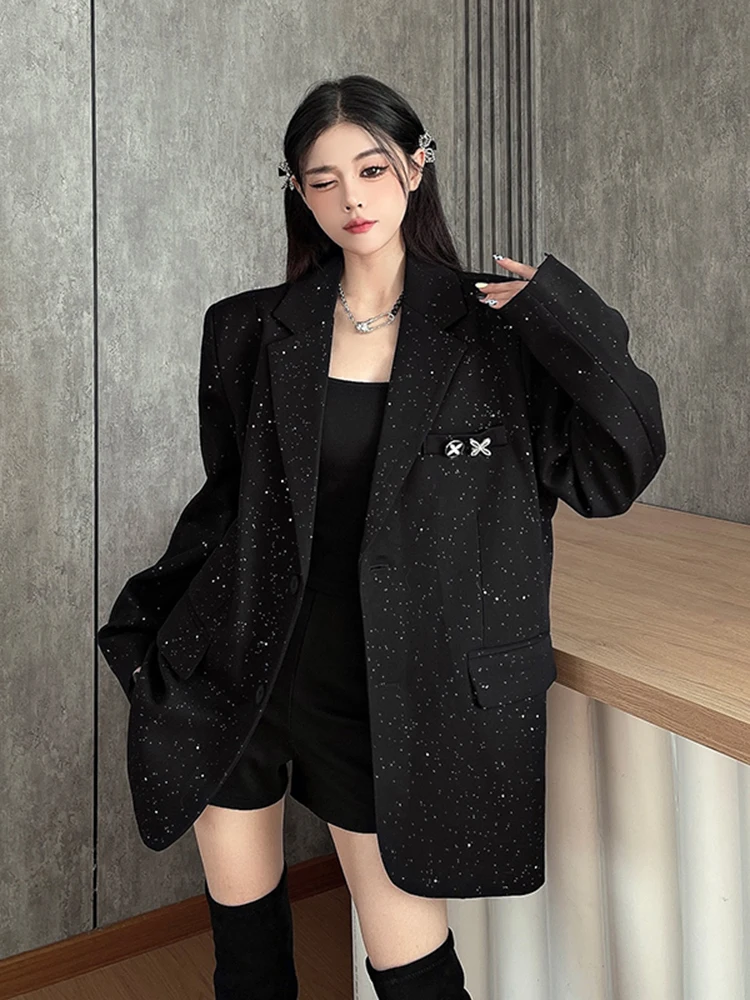 Высококачественный Блейзер BZVW с блестками для женщин Новинка осени 2024